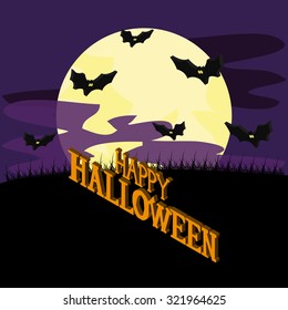 Isolated halloween icon on a landscape with a moon