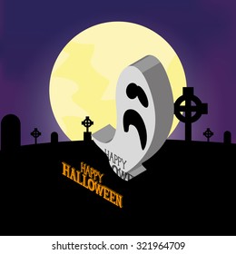 Isolated halloween icon on a landscape with a moon