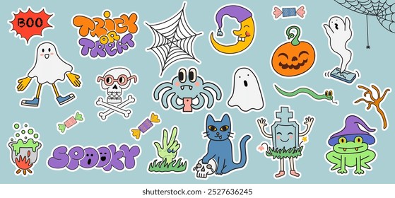 isolated halloween liner icon set in vector. halloween design elements. characters in doodle style. minimalistic icons for website sticker logo mascot poster.