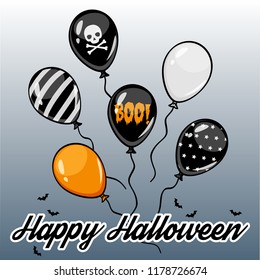Isolated Halloween party scary balloons set. Star, Stripes, Skull Crossbones, BOO! EPS 10