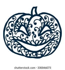 Isolated Halloween pumpkin with floral lace ornament for Halloween collection. Vector illustration