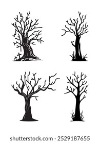 Isolated Halloween Tree Flat Vector Illustration Set