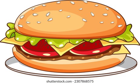 Caricatura de hamburguesa aislada ilustración de estilo simple