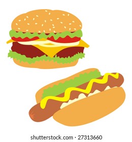 isolated hamburger and hot-dog