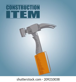 an isolated hammer on a blue background with text