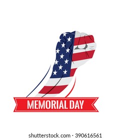 Isolated hand with the american flag and a ribbon with text for memorial day