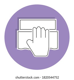 Mano aislada con un icono de tela limpiadora. Icono de productos de limpieza - Vector