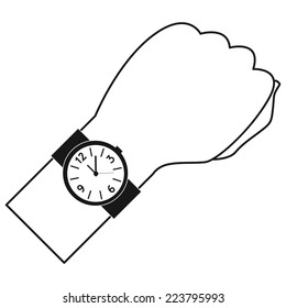 an isolated hand with a clock on a white background
