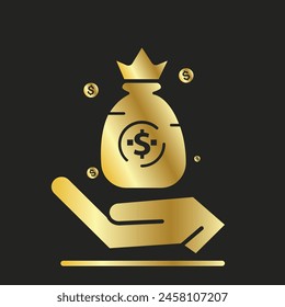 isolated hand and dollar money icon - high quality gold color vector icon.