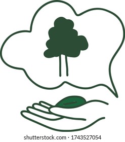 Isolated hand draw eco icon seed on a hand and dreams of future tree.