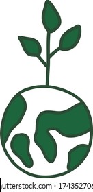 Isolated hand draw eco icon green sprout grow on green planet earth.