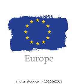 Isolated Hand draw Europe flag on ink. Vector Illustration. National Europe banner for design on white background. Official symbolyc