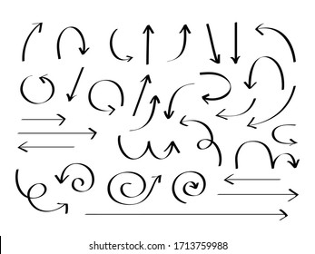 las flechas de doodle negro de línea de tracción manual aislada son varios elementos de estilo para la estadística, educación, negocios, diagrama, oficina, mapeo, etc. tema de diseño vectorial.
