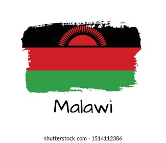 Isolated Hand draw Malawi flag with sun. Vector Illustration. National Malawi  banner for design on white background