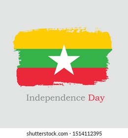 Isolated Hand draw Myanmar flag. Vector Illustration. National Myanmar banner for design on black background. Independence Day