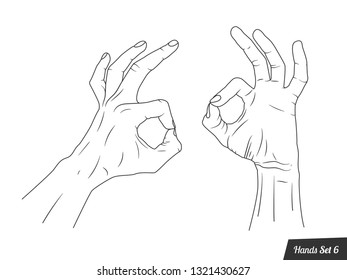 Isolated hand drawen hands on a white background, vector collection,outline illustration