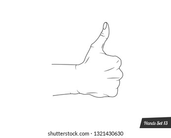 Isolated hand drawen hands on a white background, vector collection,outline illustration