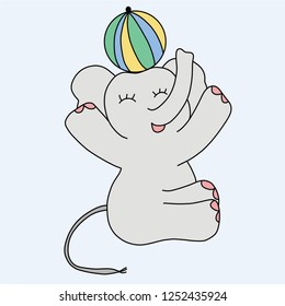 isolated hand drawing cute elephant plays ball