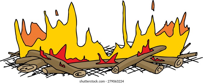 Isolated hand drawn cartoon campfire over white