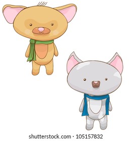 Isolated hand drawn cat and dog