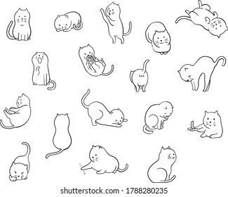 Isolated hand drawn cat line art vector doodles in many  characters