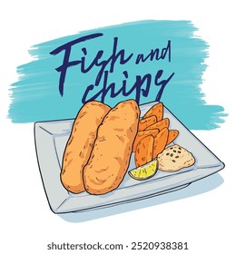 Isolated hand drawn crispy fish and chips food vector illustration 4