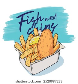 Isolated hand drawn crispy fish and chips food vector illustration 5
