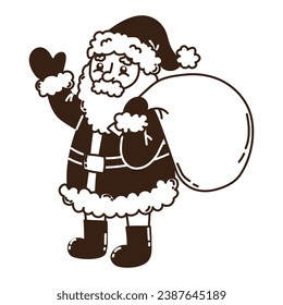 El doodle dibujado a mano aislado es lindo Papá Noel con una bolsa de regalos. Ilustración vectorial plana sobre fondo blanco. Año Nuevo, Feliz Navidad. Para tarjeta, invitación, afiche, pancarta.