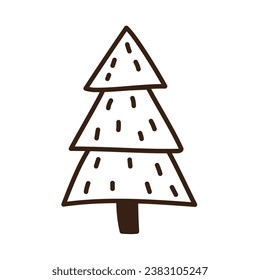 Isolated hand drawn doodle line christmas tree. Flat vector illustration on white background. New Year, Merry Christmas. For card, invitation, poster, banner.