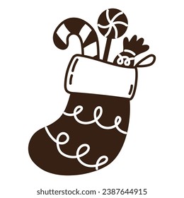 Piel de doodle dibujada a mano aislada con caramelos. Ilustración vectorial plana sobre fondo blanco. Año Nuevo, Feliz Navidad. Para tarjeta, invitación, afiche, pancarta.