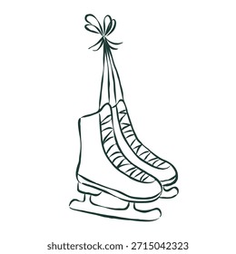 Isolated hand drawn element of winter skates in retro sketch ink style. Flat vector illustration. Universal layout for card, poster, social media, scrapbooking. Christmas concept.