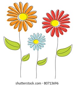 Isolated hand drawn flowers over white background