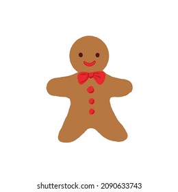 Isolated hand drawn happy Christmas Gingerbread man cookie icon. Children drawing style cozy cartoon drawing. Trendy vector illustration.