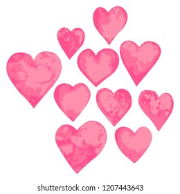 Isolated Hand drawn hearts collection in pink shades  - suitable for Valentine's day design, cards etc.