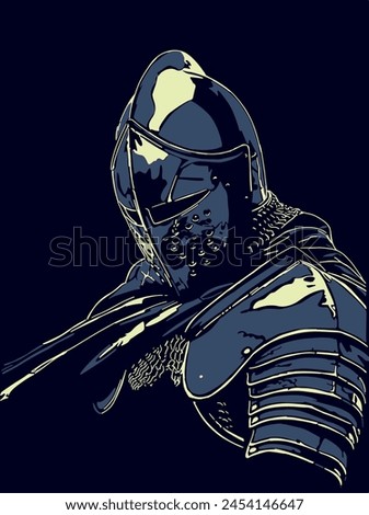 Isolated, hand drawn, high contrast templer knight. Vector illustration.