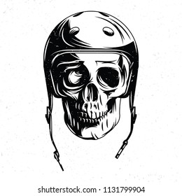 Isolated hand drawn illustration of skull in skateboard helmet