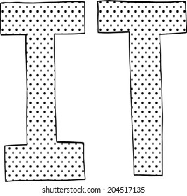 Isolated hand drawn letters I and T with halftone