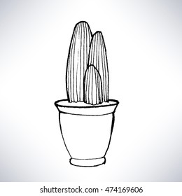 Isolated hand drawn line art of a potted plant