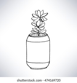 Isolated hand drawn line art of a potted plant