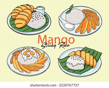 Isolierte handgezeichnete Mango klebrige Reis Lebensmittel Vektorgrafik