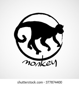 Isolated hand drawn monkey silhouette