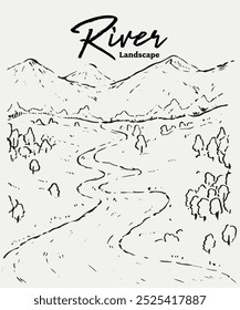 Ilustração isolada de paisagem de rio desenhada à mão 4