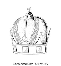 Isolated hand drawn royal crown, Vector illustration
