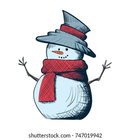 Isolated hand drawn snowman