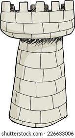 Isolated hand drawn stone castle tower over white