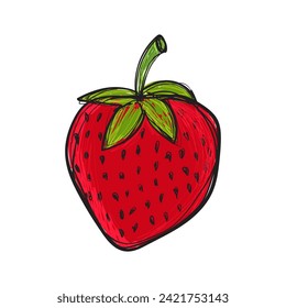 Isolated hand drawn strawberry sketch with colors