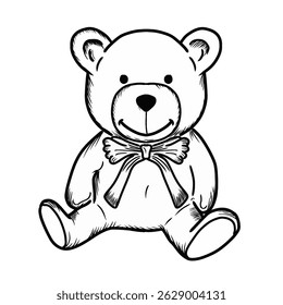 Isolated hand drawn teddy bear vector illustration. Sketch style teddy bear graphic with bow tie
