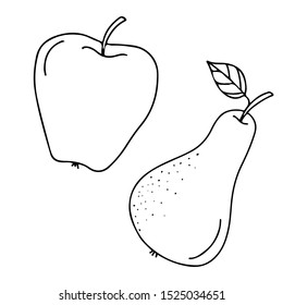 Isolated hand drawn vector apple and pear icons. Autunm line sketch illustration. 