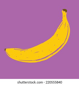 Isolated hand drawn vector banana on purple background
