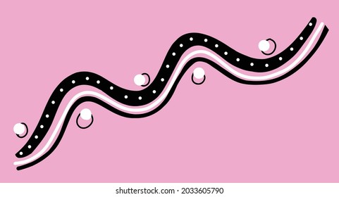 Elemento de dibujo gráfico vectorial aislado a mano, acequia gráfica en blanco y negro con puntos y líneas alternas en un fondo rosado, textura de dibujo abstracto del doodle, elemento gráfico chic simple